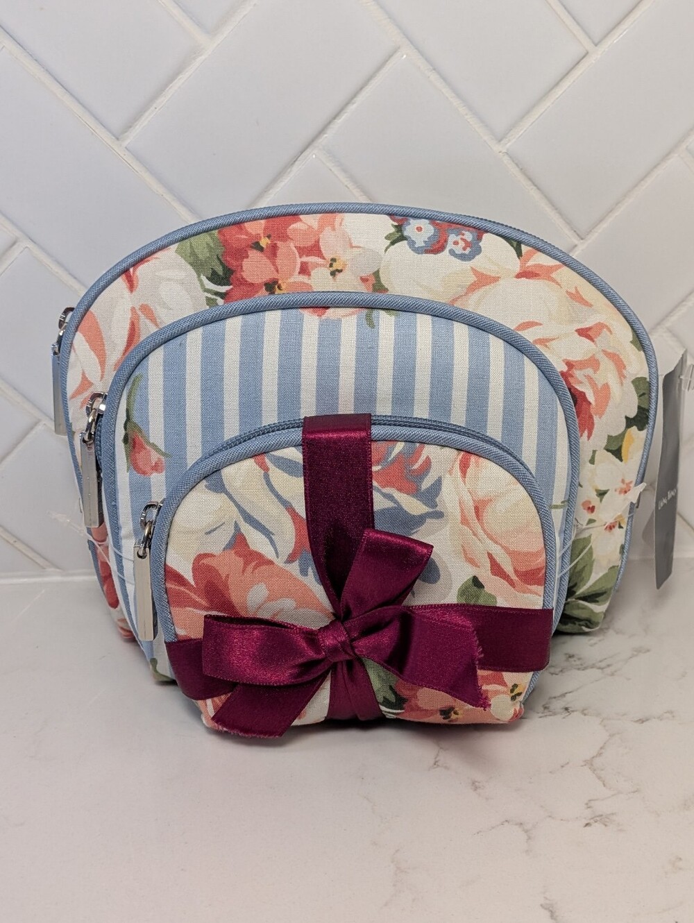 NWT Floral Cottagecore Cosmetic Pouch Trio Set Farmhouse Travel Gardencore Coast